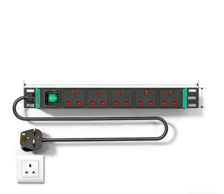 UK standard13 A-PDU 5 outlet power strip UK sockets 1.5 sq mm cable length2 m