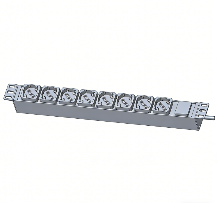 German / Italian sockets black 8 outlet power strip 10 A 3G 1.5 sq mm cable length4 m